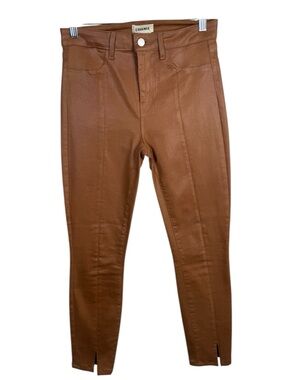 L'AGENCE Jyothi High Rise Split Ankle Jeans Coated Cognac Size 28